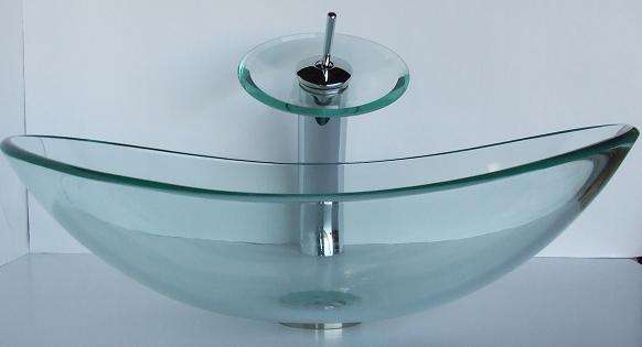 Clear Tempered Glass Basin (Gondola shape), FREE pop-up drain