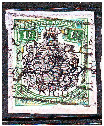 TANGANYIKA George V 1/= fiscally used, (BANQU ) DU CONGO BELGE, KIGOMA, 1929