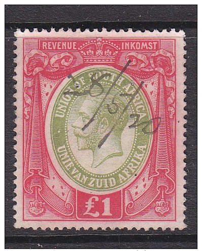 SOUTH AFRICA: UNION: GEORGE V , 1913, Â£1 Revenue, fiscal used