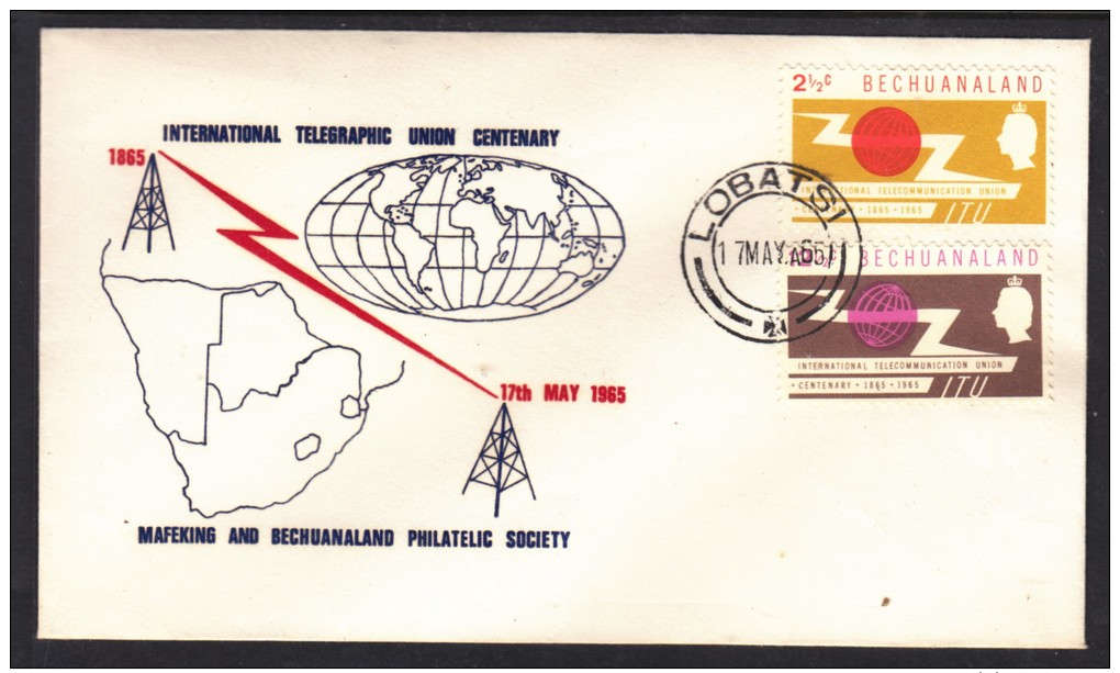 Bechuanaland :Elizabeth II, 1965 itu 1st Day Cover, LOBATSI c.d.s, unadressed