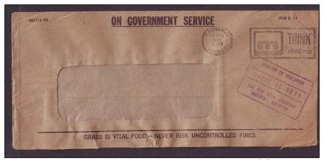 RHODESIA ON GOVERNMENT SERVICE used CAUSEWAY RHODESIA 1973 THINK METRIC slogal c.d.s.