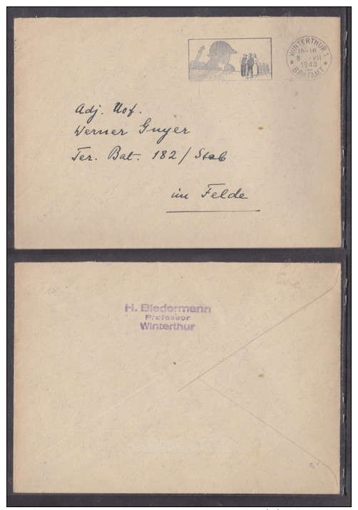 SWITZERLAND local cover, military service unfranked WINTERHUR 1 8 vii 43 + careless talk logo