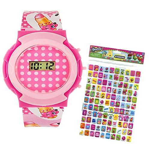 Shopkins Pink & White Polka Dot Trendy Fashion Girls LCD Watch Featuring Lippy Lip! Plus Bonus Shopk