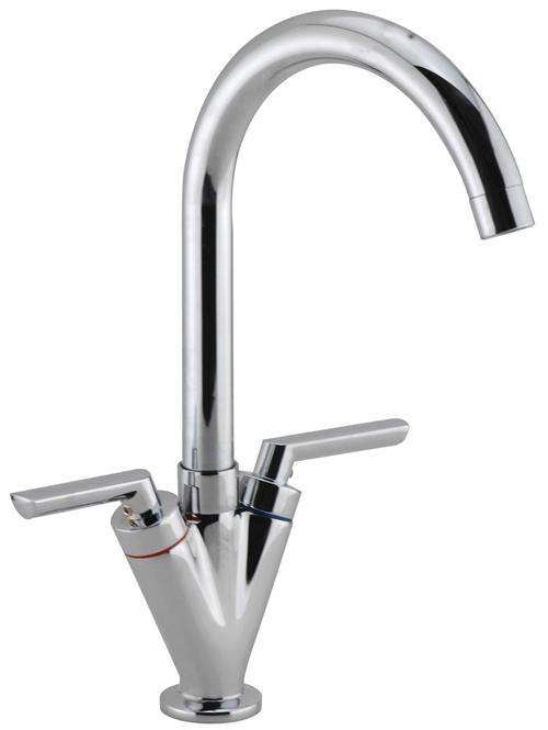 Kitchen Sinks Mixer Taps Dual Lever Art Deco Swivel Spout Chrome New