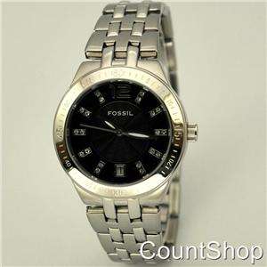 Fossil Women Stone Set Blk Dial Bracelet Watch AM4083