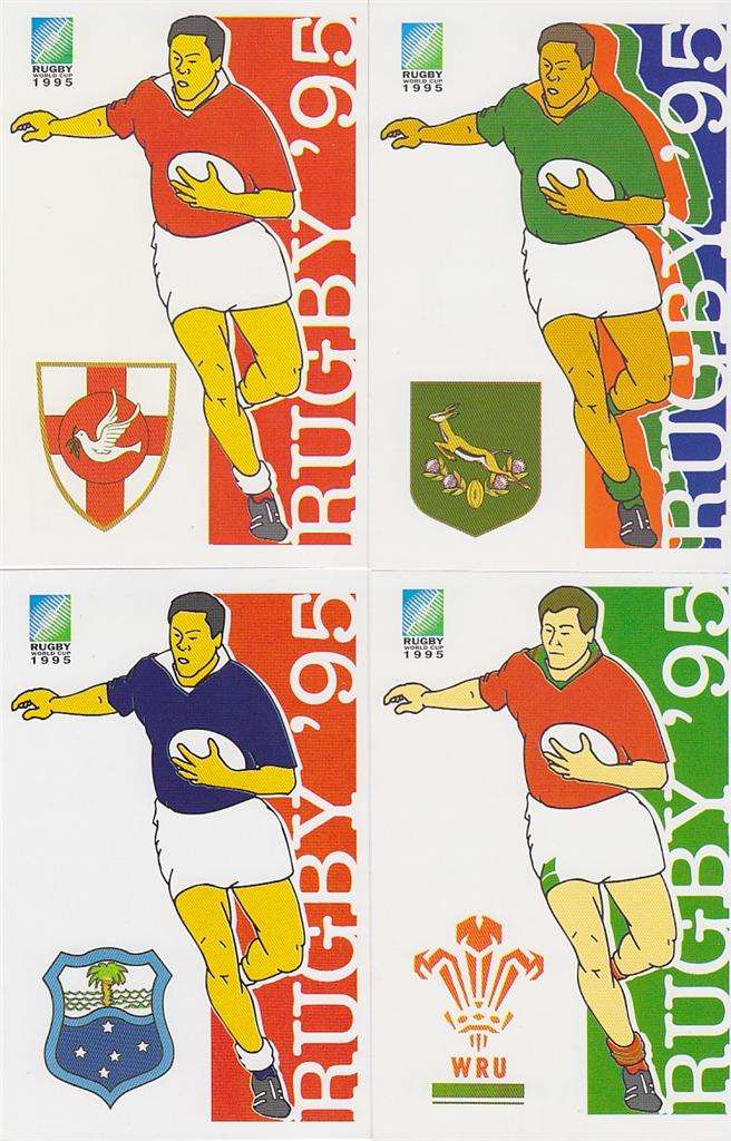 SOUTH AFRICA 1995 RUGBY WORLD CUP TEAMS - SET OF 16 PREPAID POSTCARDS