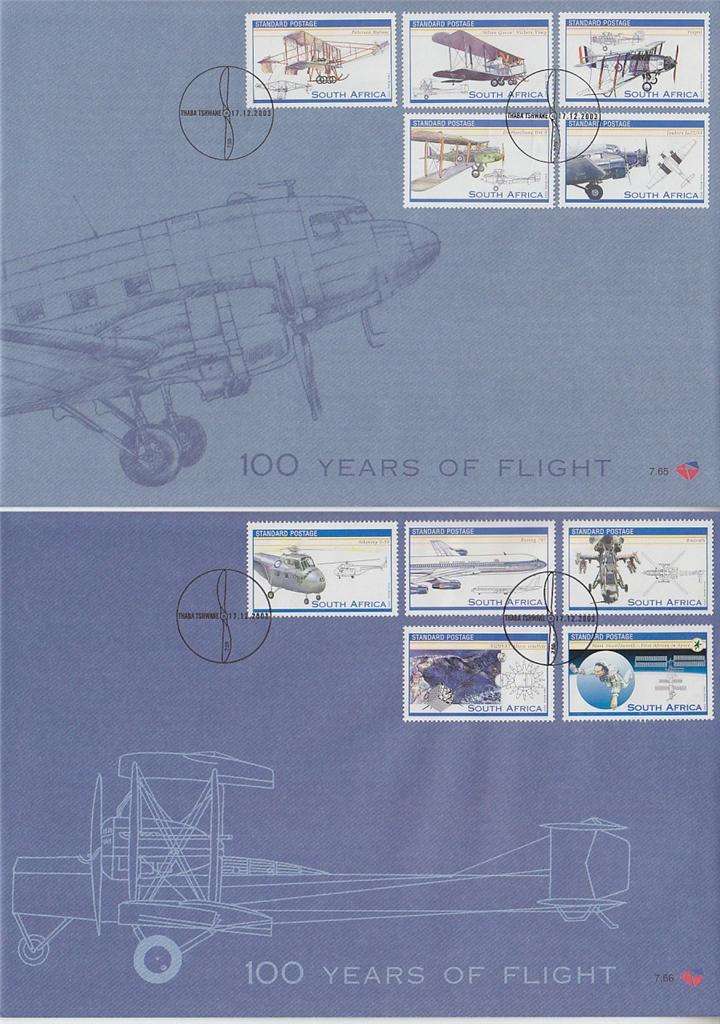 2 X SOUTH AFRICA  FDC'S - 2003 - 100 YEARS OF AVIATION - #7.65 & 7.66