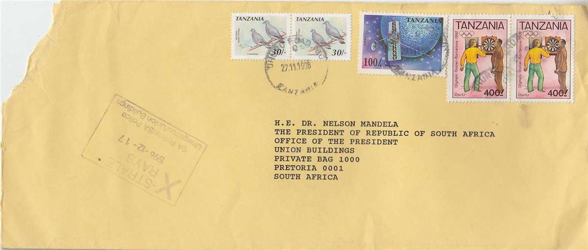 NELSON MANDELA - LETTER FROM TANZANIA TO THE PRESIDENT OF SOUTH AFRICA 1996 - POLICE X-RAYED