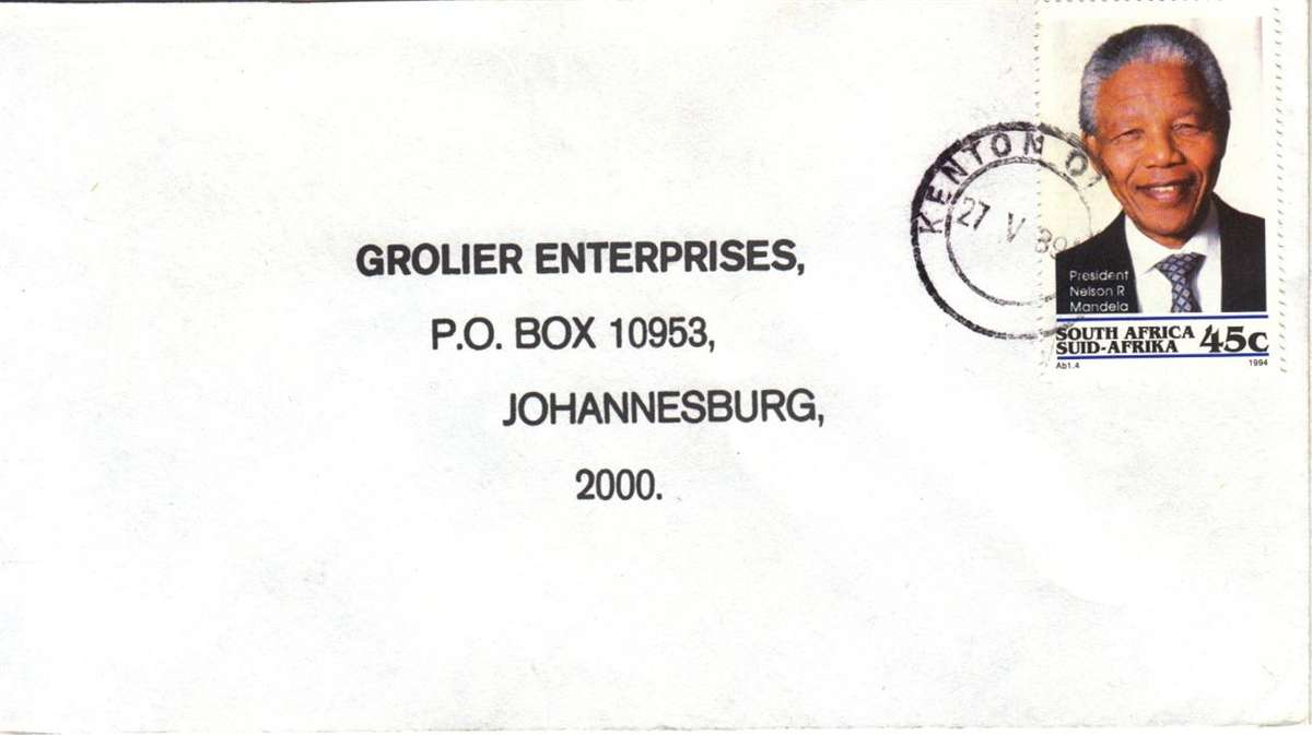 SOUTH AFRICA - NELSON MANDELA STAMP ON COVER - POSTMARK: KENTON ON SEA 1994
