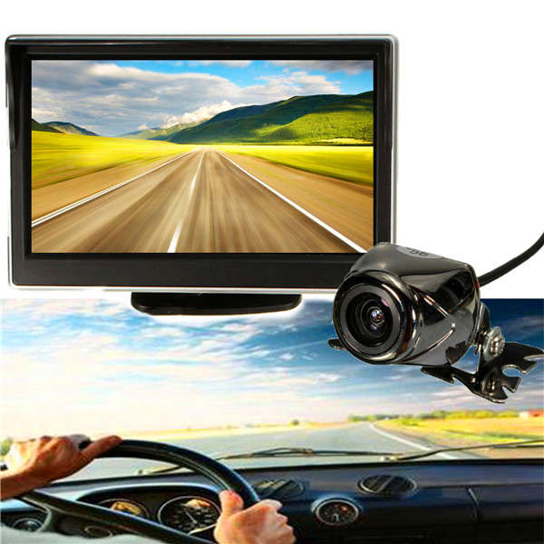 5 Inch LCD Monitor Mirror and Wireless IR Reverse Car Rear View Back up Camera Kit