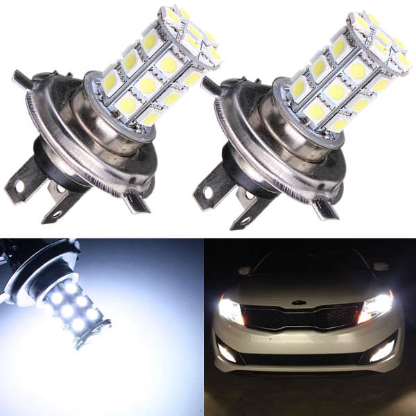 2 x Car H4 5050 SMD 27 LED White High Beam Fog Headlight Bulbs