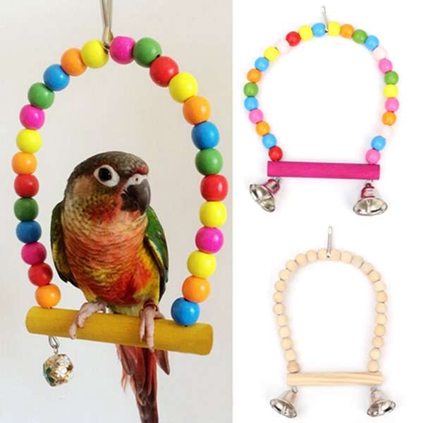 Wooden Bird Stand Holder Parrot Swing Bird Parrot Toys Wooden Stands With Bells