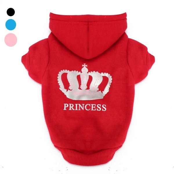 4Colors Winter Pets Dog Princess Crown Printed Clothes Puppy Cat Hoodie Warm Coat