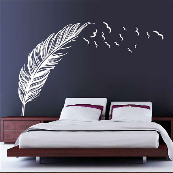 6Colors Vinyl Wall Sticker Birds Flying Feather Decal Bedroom Wall Home Mural Art Decor