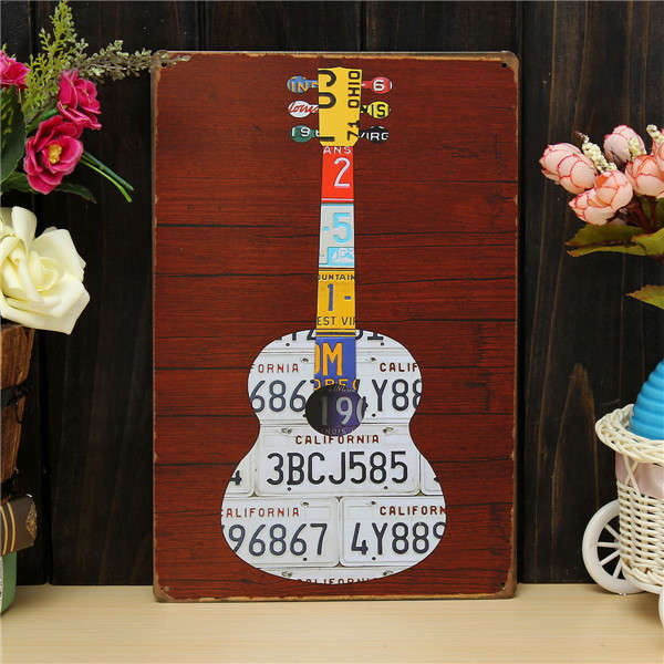 Guitar Sheet Metal Drawing Retro Metal Pub Club Tavern Cafe Shop Poster Sign Tin Decor