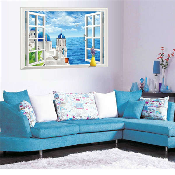 3D Window View Aegean Sea Removable Wall Sticker Art Decal Mural Home Decor