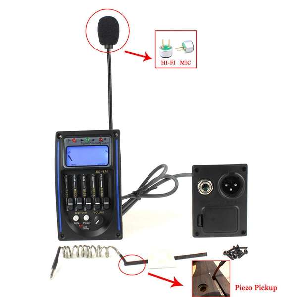 5Band Acoustic Guitar Preamp EQ Equalizer Piezo Pickup Tuner w/ C-MIC