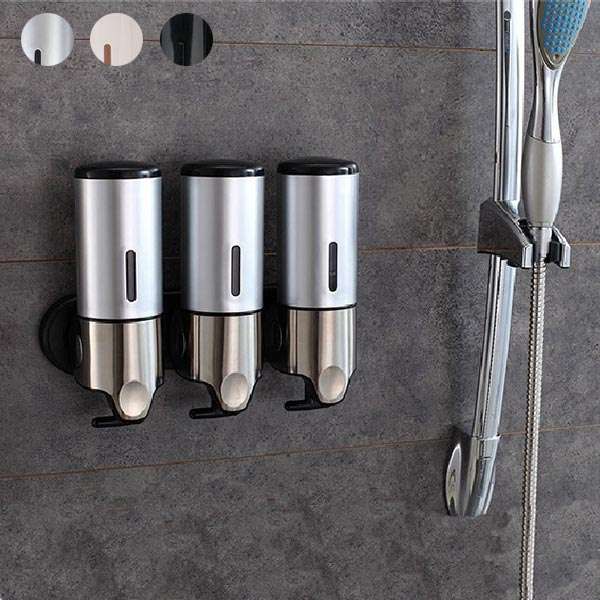 3Pcs Wall Mounted Bathroom Lotion Shampoo Liquid Soap Dispenser Set Stainless Steel