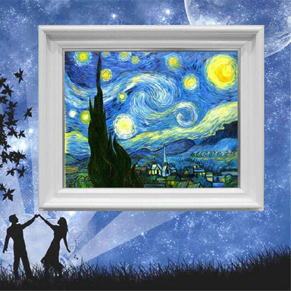 46x37cm Starry Night Van Gogh Painting DIY Cross Stitch Kit Embroidery Home Decor