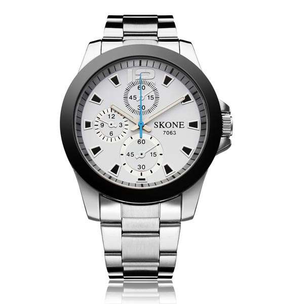 Fashion SKONE 7063 Stainless Steel 3 Dial Men Quartz Wrist Watch