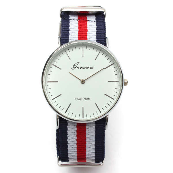 Casual Three Colors Stripe Canvas Band Women Men Analog Watch