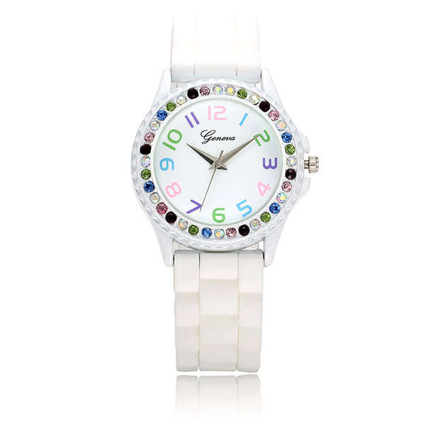 Fashion Women Colorful Stone Arabic Numerals Silicon Quartz Watch