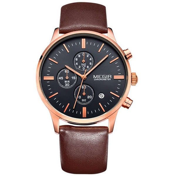 MEGIR 2011 Men Casual Business Chronograph Calendar Leather Quartz Watch
