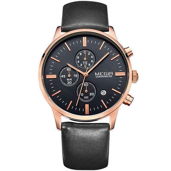 MEGIR 2011 Men Casual Business Chronograph Calendar Leather Quartz Watch