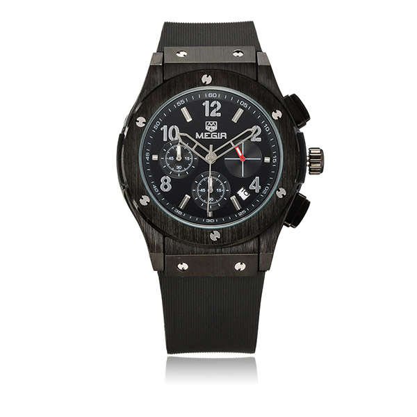 Megir 3002M Men Casual Fashion Chronograph Calendar Silicon Quartz Watch