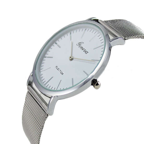 Men Women Unisex Ultra-Thin Stainless Steel Mesh Band Analog Quartz Watch