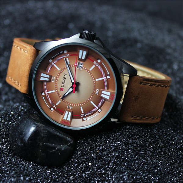 CURREN 8155 Men PU Leather Band Military Sport Quartz Watch