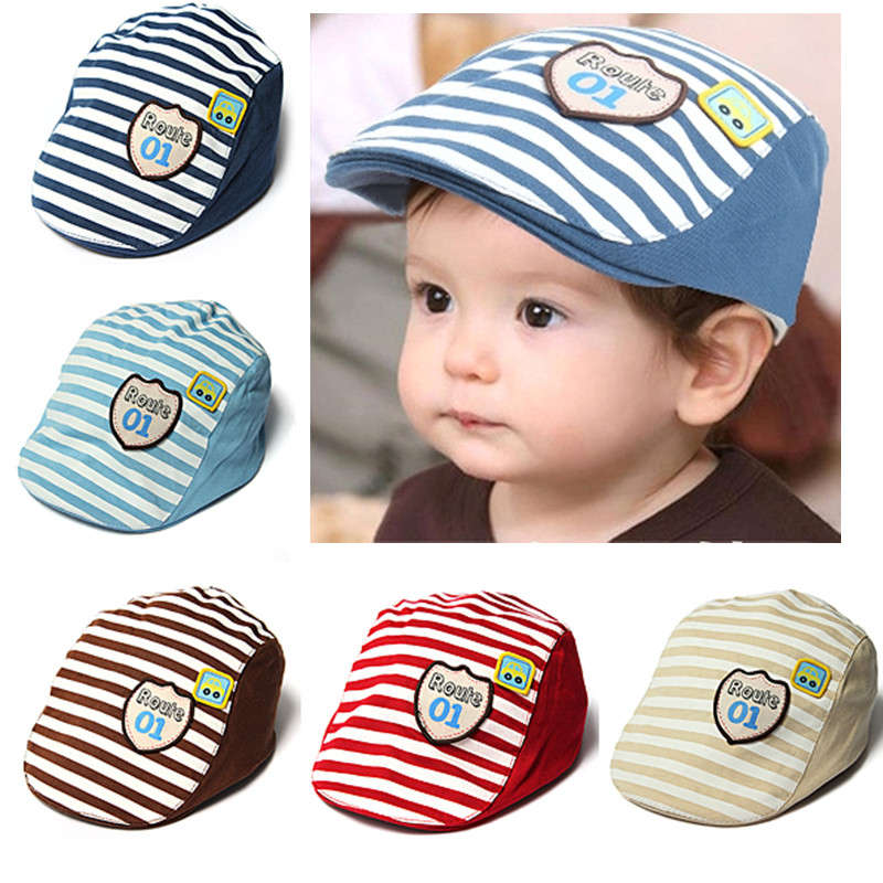 Baby Kids Baseball Cap Summer Hat Beret Cotton Stripe Beret Punk Cap