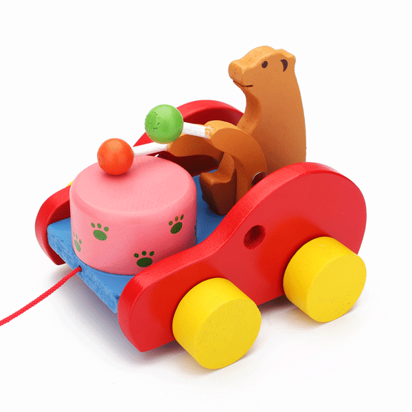 Baby Children Winnie Drum Tractor Pull Bear Wooden Toys