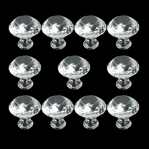 10 PCS Zinc Alloy Crystal Glass Drawer Door Knobs Handle
