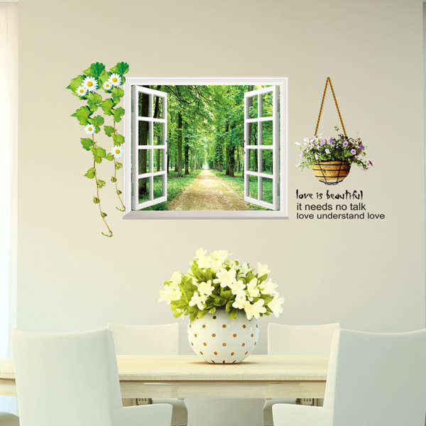 Window Wall Stickers Sofa Bedroom Wall Sticker Tree-lined trail