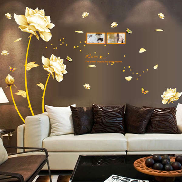 PVC Golden Love Lotus Wall Sticker Home Decor DIY Mural Decal Art
