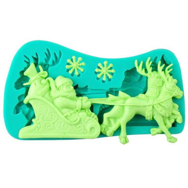 3D Christmas Santa Claus Sleigh Deer Cake Mold Silicone