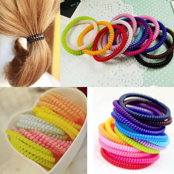 Colorful Elastic Wire Hair Phone Cord Tie Band Hairband