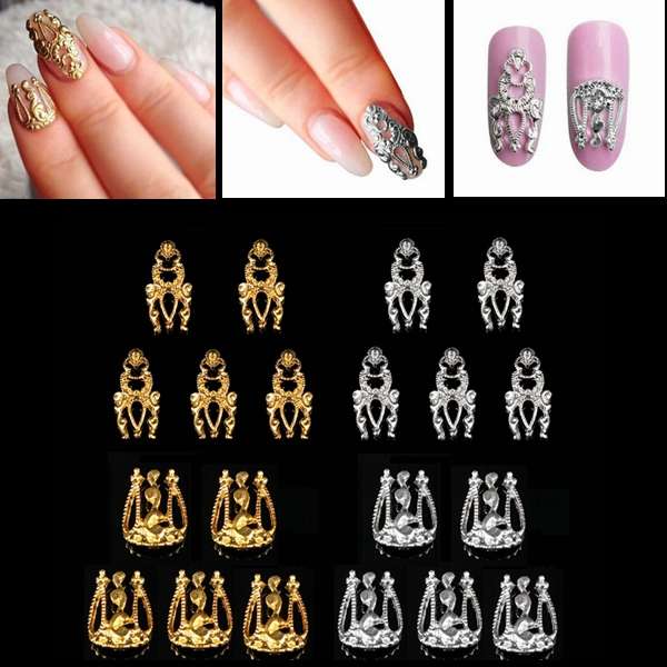 5Pcs Alloy 3D Gold Silver Hollow Out DIY Nail Art Decoration