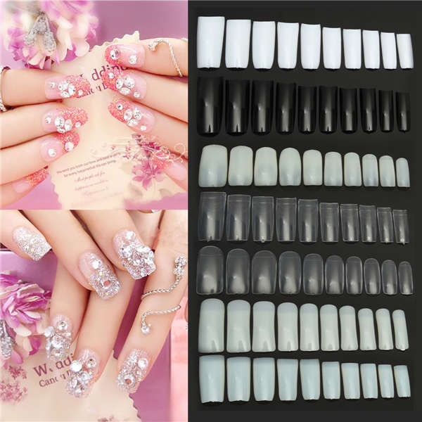 100Pcs Acrylic Black White Clear French Half Full Fake Nail Art Tips Polish Dis