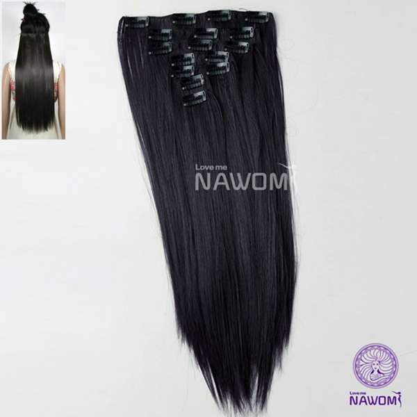 7Pcs NAWOMI Heat Resistant Friendly Clip In Synthetic Fiber Hair Extension 21.65 Inch Dark Brown