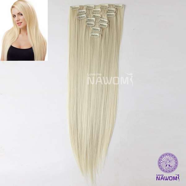 7Pcs NAWOMI Heat Resistant Friendly Clip In Synthetic Fiber Hair Extension 21.65 Inch Blonde