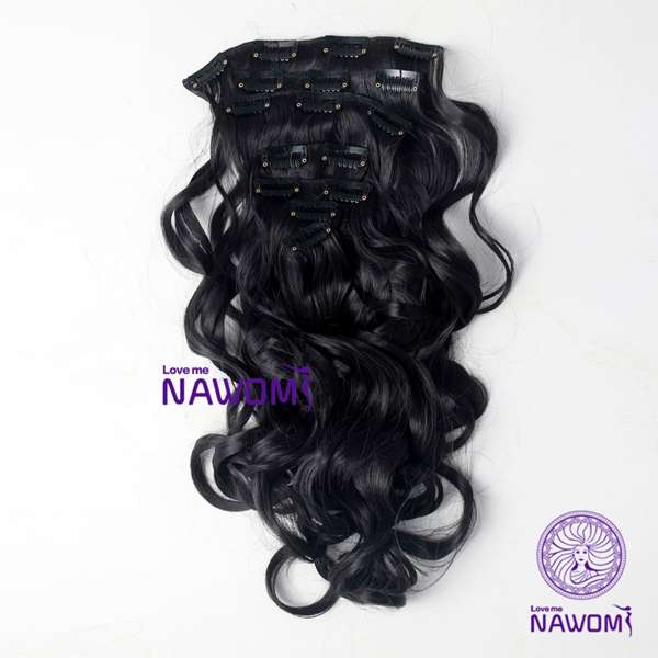 7Pcs NAWOMI Body Wave Heat Resistant Friendly Clip In Synthetic Hair Extension 21.65 Inch #2 Black