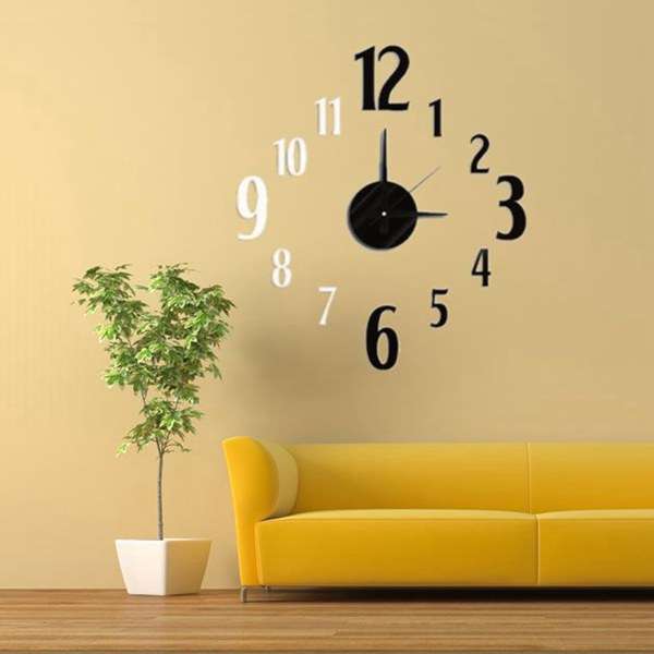 DIY 3D Black & White Art Number Design Wall Clock EVA Sticker Home Decor