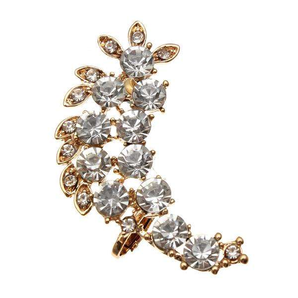 Vintage Punk Gold Rhinestone Leaf Ear Cuff Clip Earring For Women