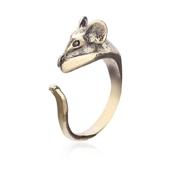 Antique Silver Bronze Lovely Little Mouse Ring Animal Finger Ring