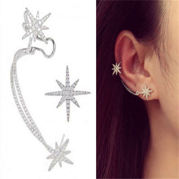 Asymmetric Snow Star Earring Stud Ear Clip Ear Cuff For Women
