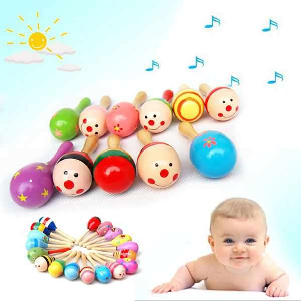 Baby Wooden Sand Hammer Maracas Rattle Bell Instruments Toys