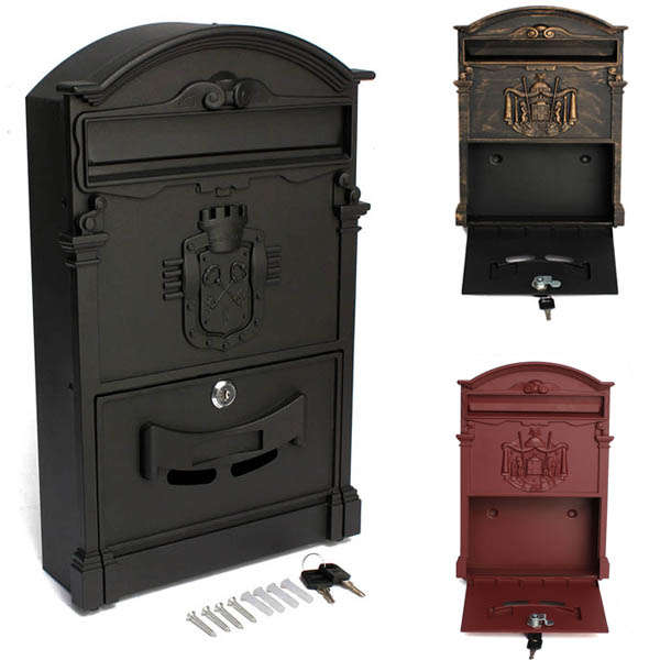 41x25x8cm Garden Yard Retro Mailbox Wall-mounted Lockable Letter Newspaper Post Box