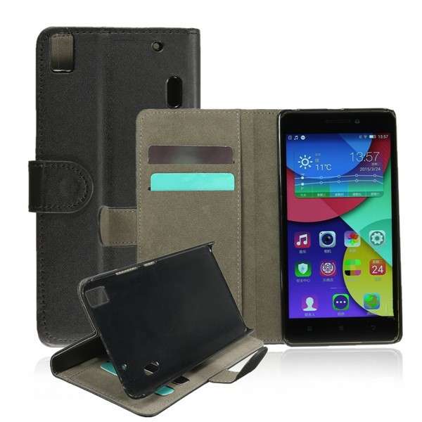 Black Flip PC Synthetic Leather Wallet Card Stand Cover Case for Lenovo K3 Note